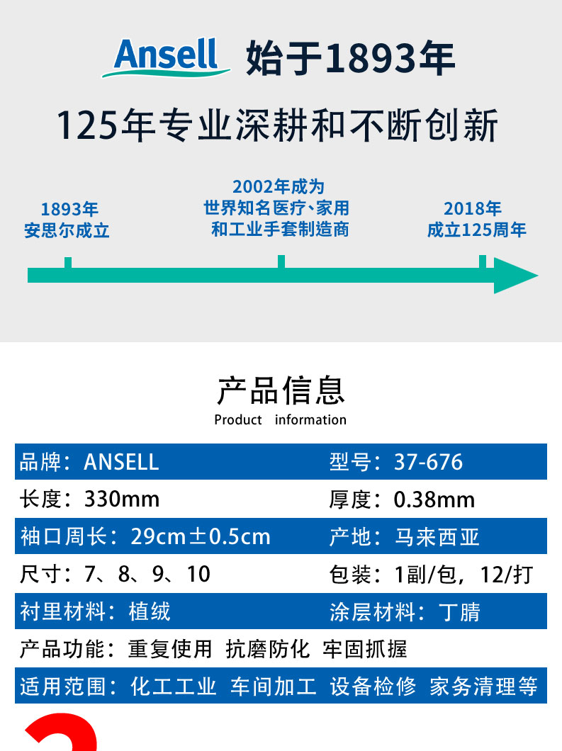 Ansell37-676丁腈防化耐酸碱手套(图1)